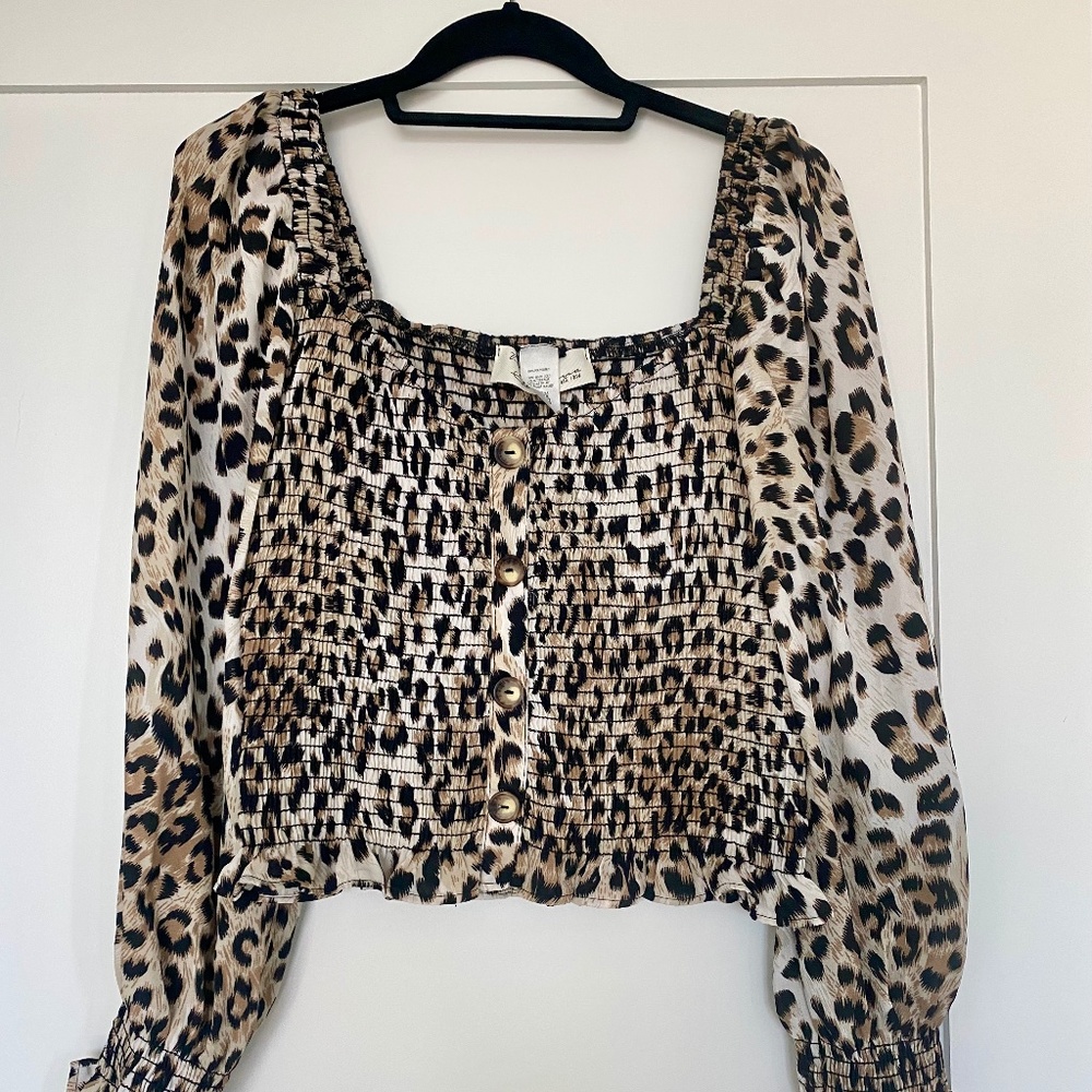 Vintage Leopard Print Havana Smocked Shirt